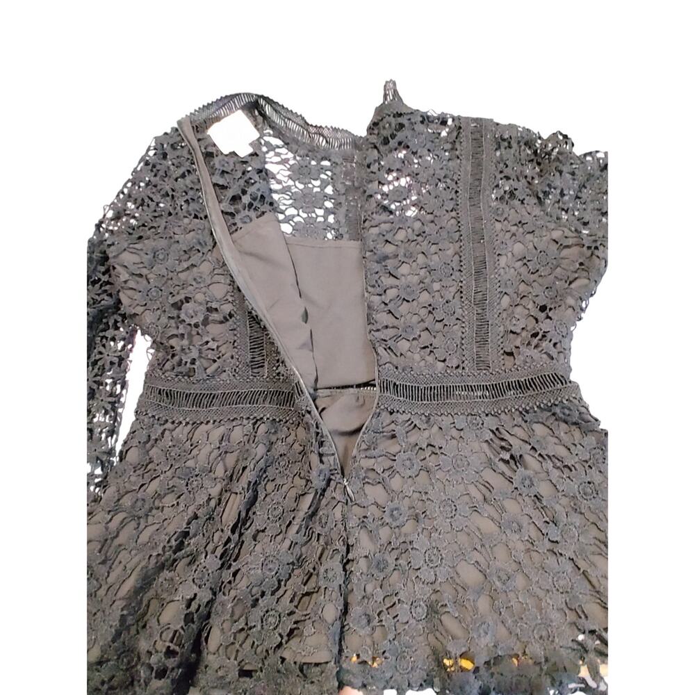 I.Madeline Lace Long Sleeve Black Lined Peplum Blouse Top Womens Large - Picture 5 of 10